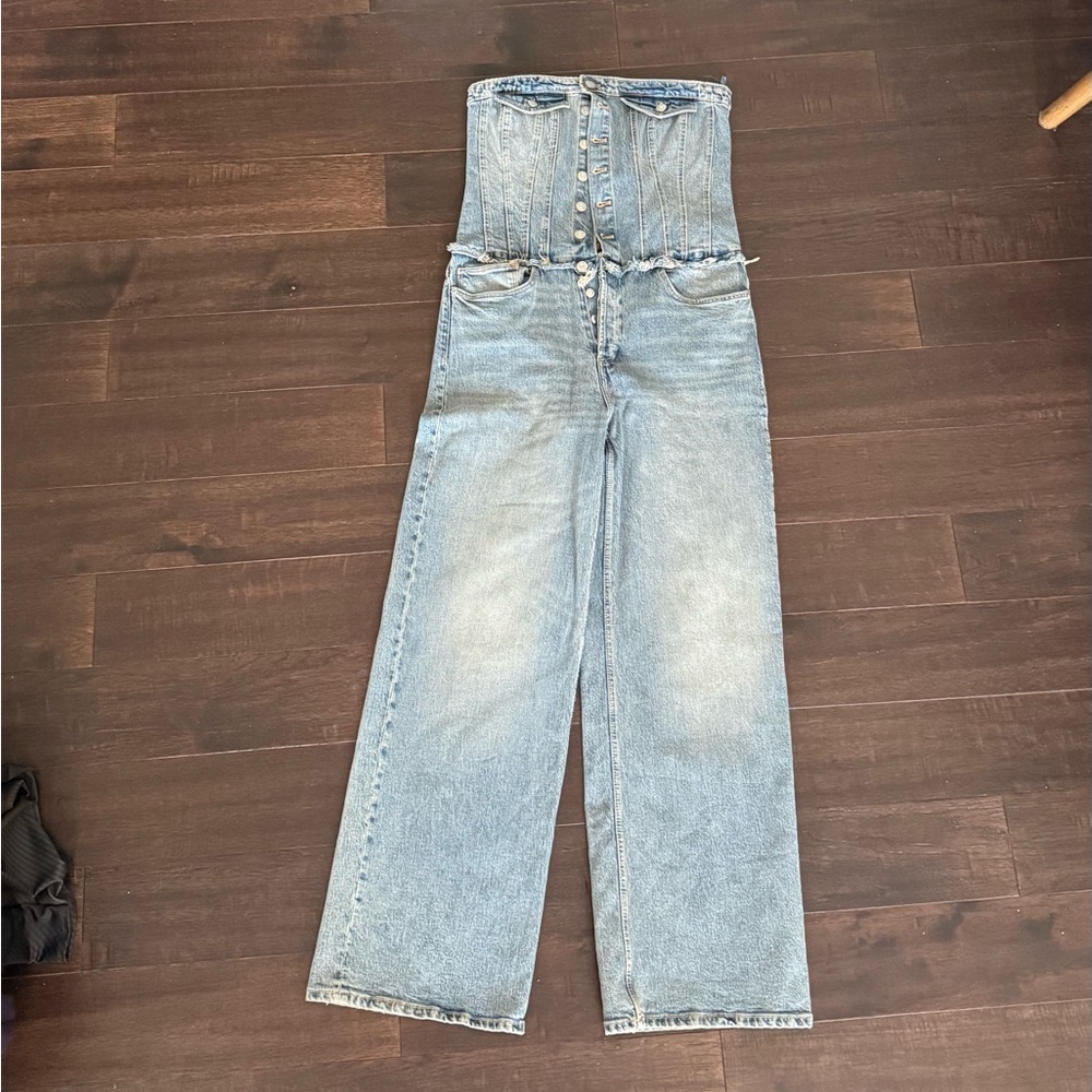 Zara Light Blue High-Waist Wide-Leg Corset Jeans
